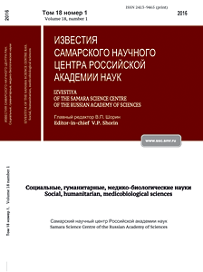 Обложка журнала «Izvestiya of the Samara Russian Academy of Sciences scientific center. Social, humanitarian, medicobiological sciences»